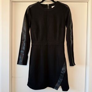 Chic Black Long Sleeve Dress with Faux Leather Accents